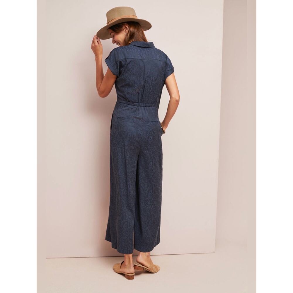 Ett:Twa Anthropologie Navy Patterned James Tie-Waist Jumpsuit Size 2 - Picture 4 of 12